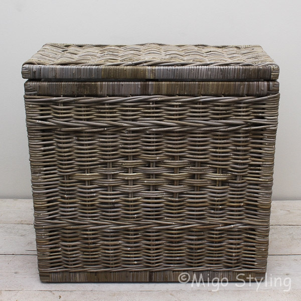 Wäschekorb Duo mit Sortierfächern Rattan Grau 